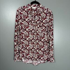 Beach Lunch Lounge Burgundy Abstract Floral Button Up Shirt - Size Small - Artsy